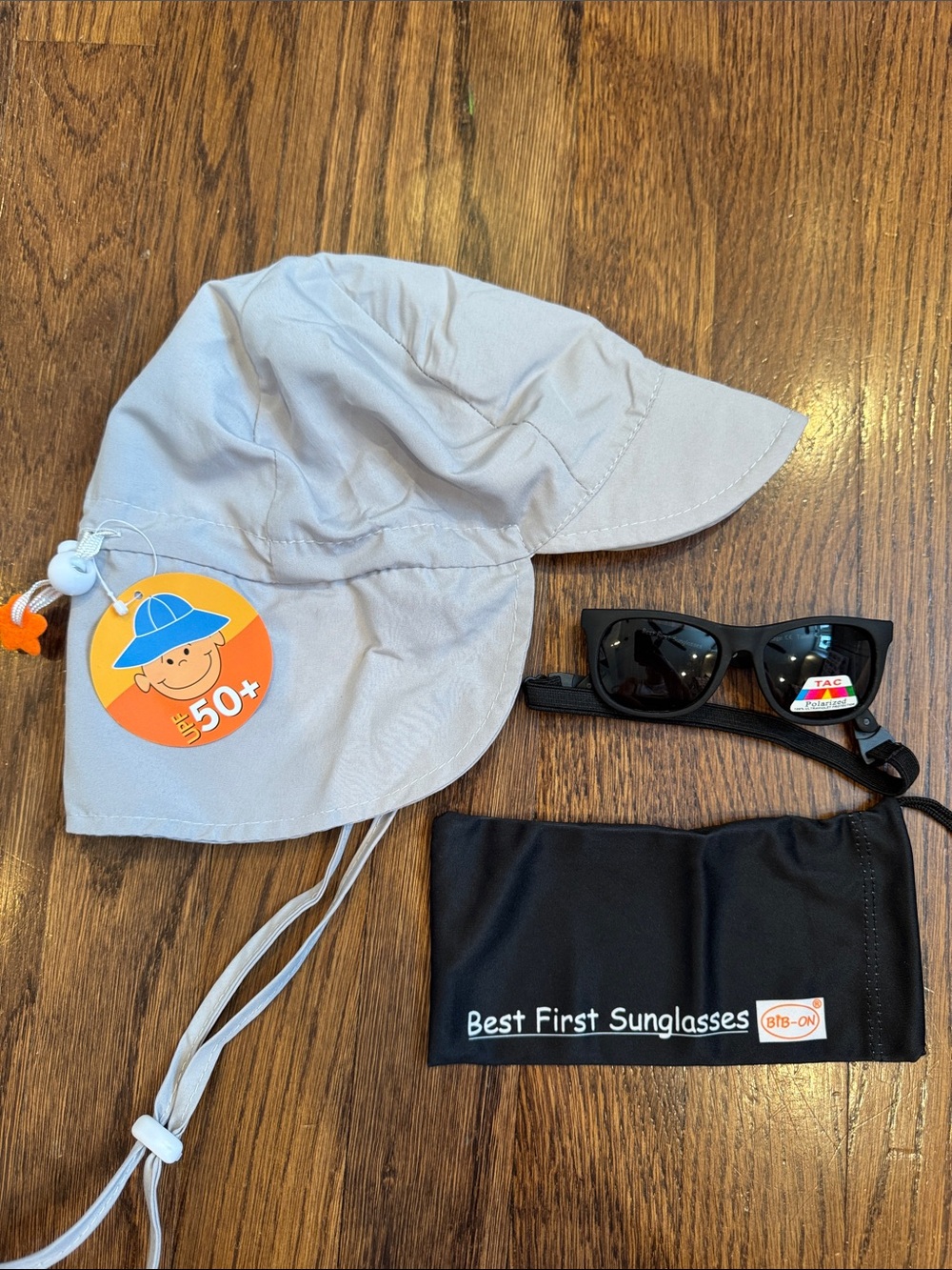 Baby 0-12 Months UPF 50+ Sun Hat and Sunglasses Set - Light Gray